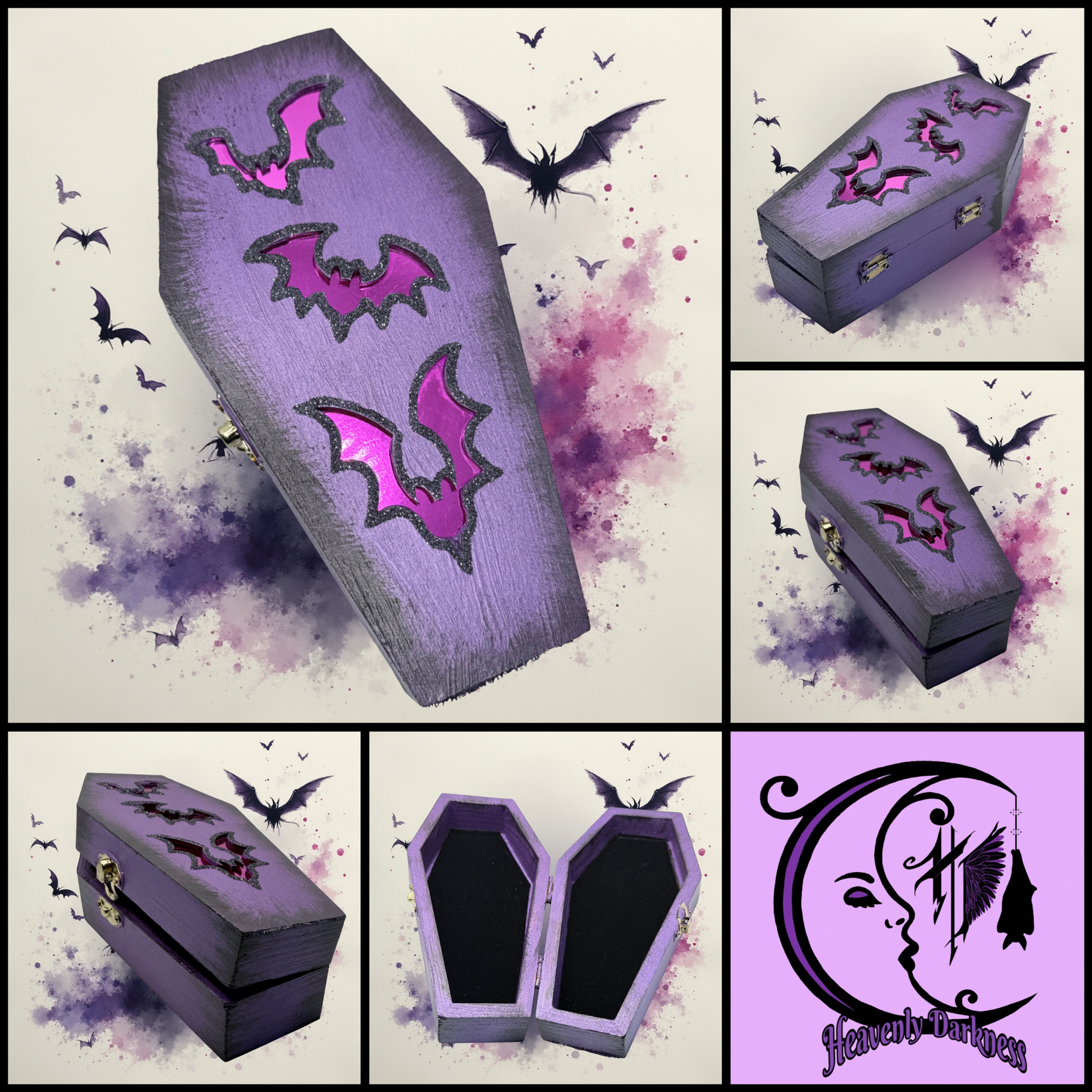 Bat Cutout Wooden Coffin Trinket / Jewellery Box