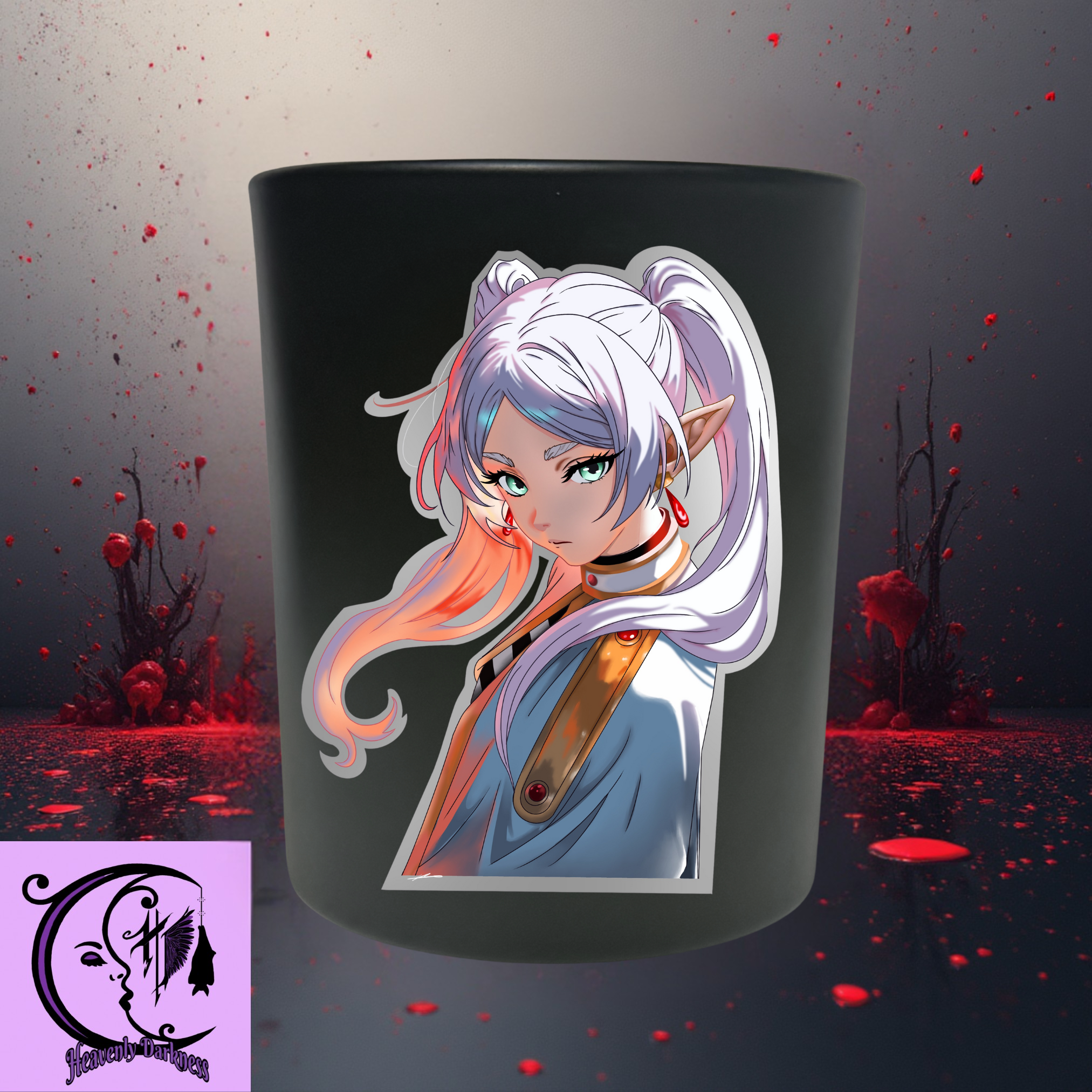 Frieren inspired Glass Candle M, soy wax, CLP, highly scented