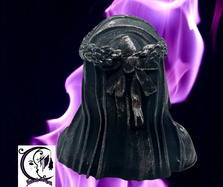 Thumbnail: Veiled Maiden Skull Candle, highly scented, handmade, soy wax, fantasy, witch