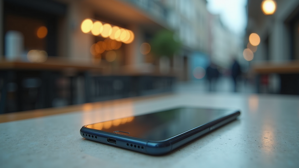 Eye-level view of a smartphone displaying a responsive website layout