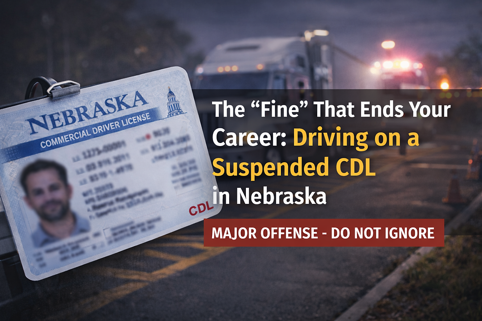 Semi truck stopped by law enforcement at night illustrating driving on a suspended CDL in Nebraska