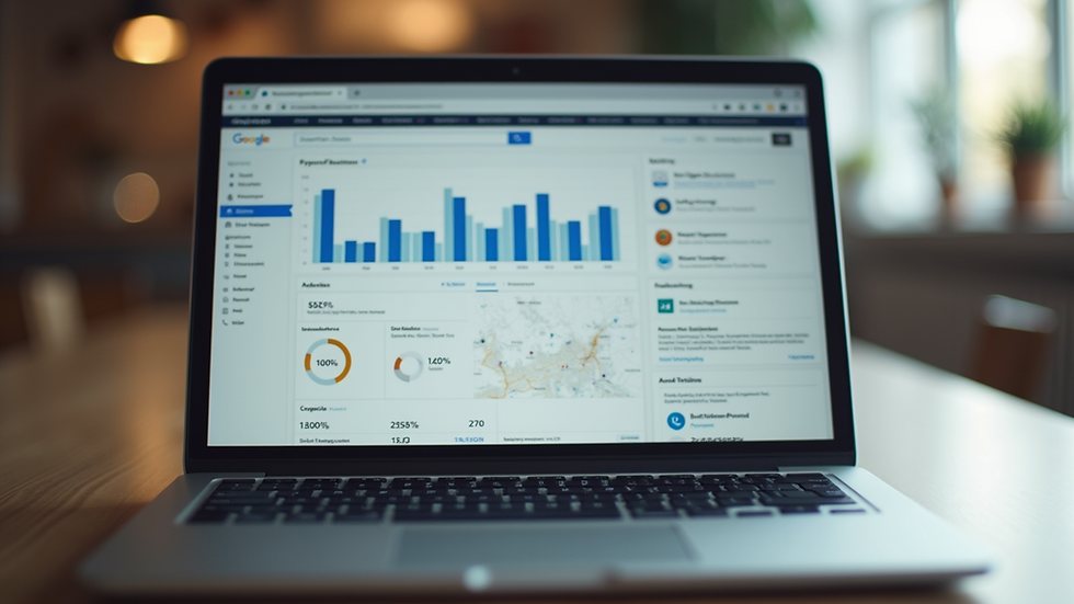 Close-up view of a laptop screen showing a Google My Business dashboard