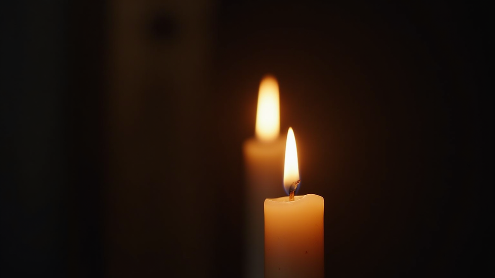 Close-up view of a candle flame flickering softly in a dark room
