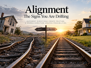 2 sets of railroad tracks, the first set are straight into the setting sun. The second tracks are bent and go off towards a dilapidated house.
