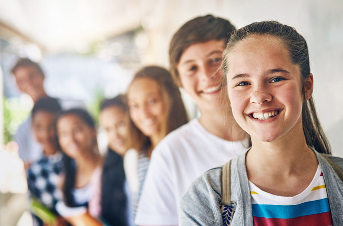 Teenager, friends and portrait for campus education or learning development, growth or sch