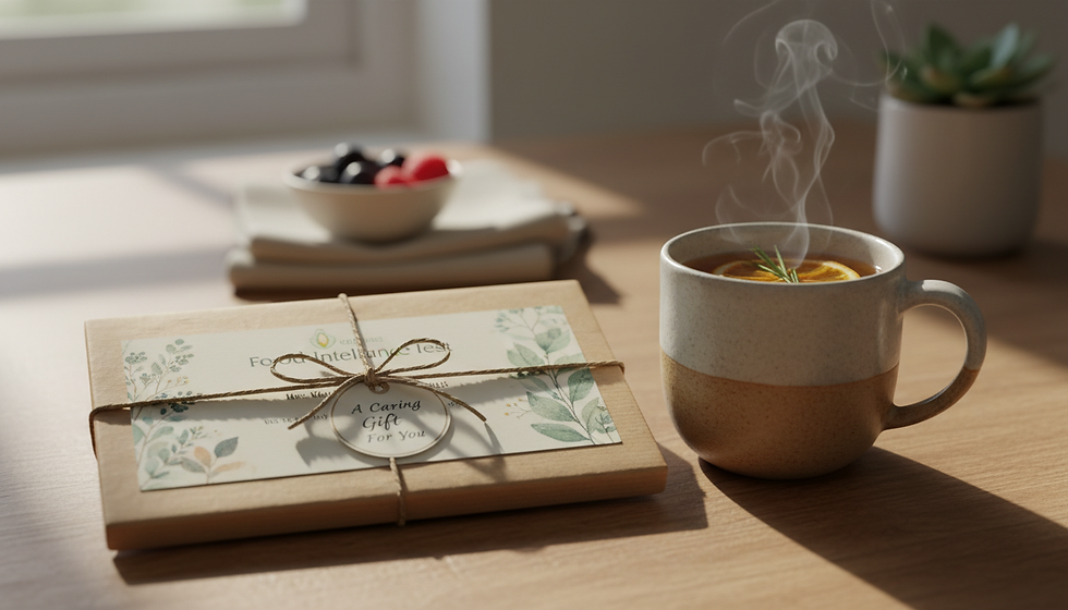 Harmony Health Hub Gift Voucher for a Food Intolerance & Deficiency Test for Loved Ones with IBS Headaches and Pain. Give the gift of health today!