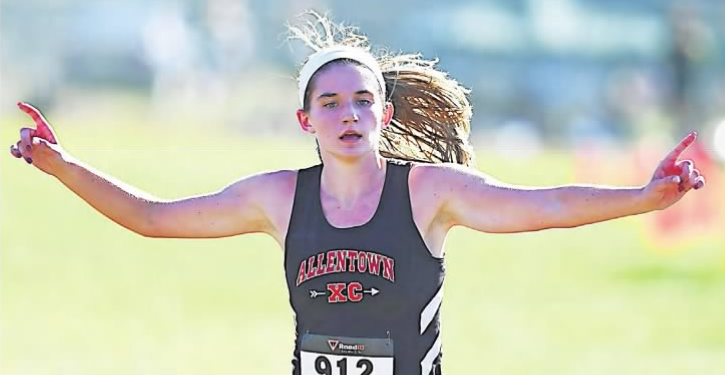 Devon Hoernlein of Allentown celebrates being first to the finish 2017