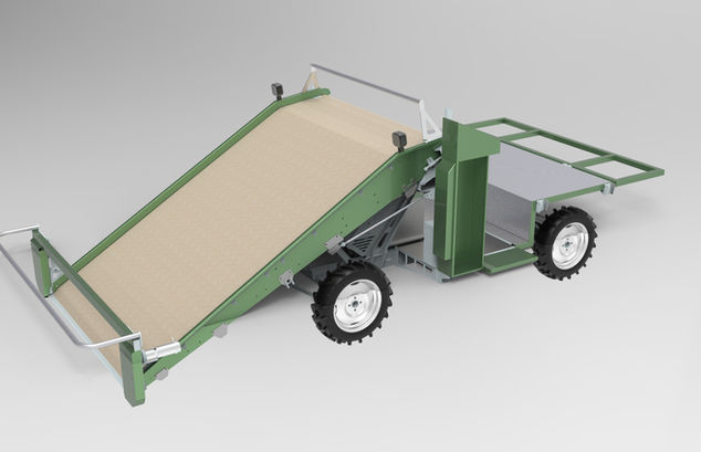 Rendering di una macchina agricola raccoglitrice di ortaggi a foglia