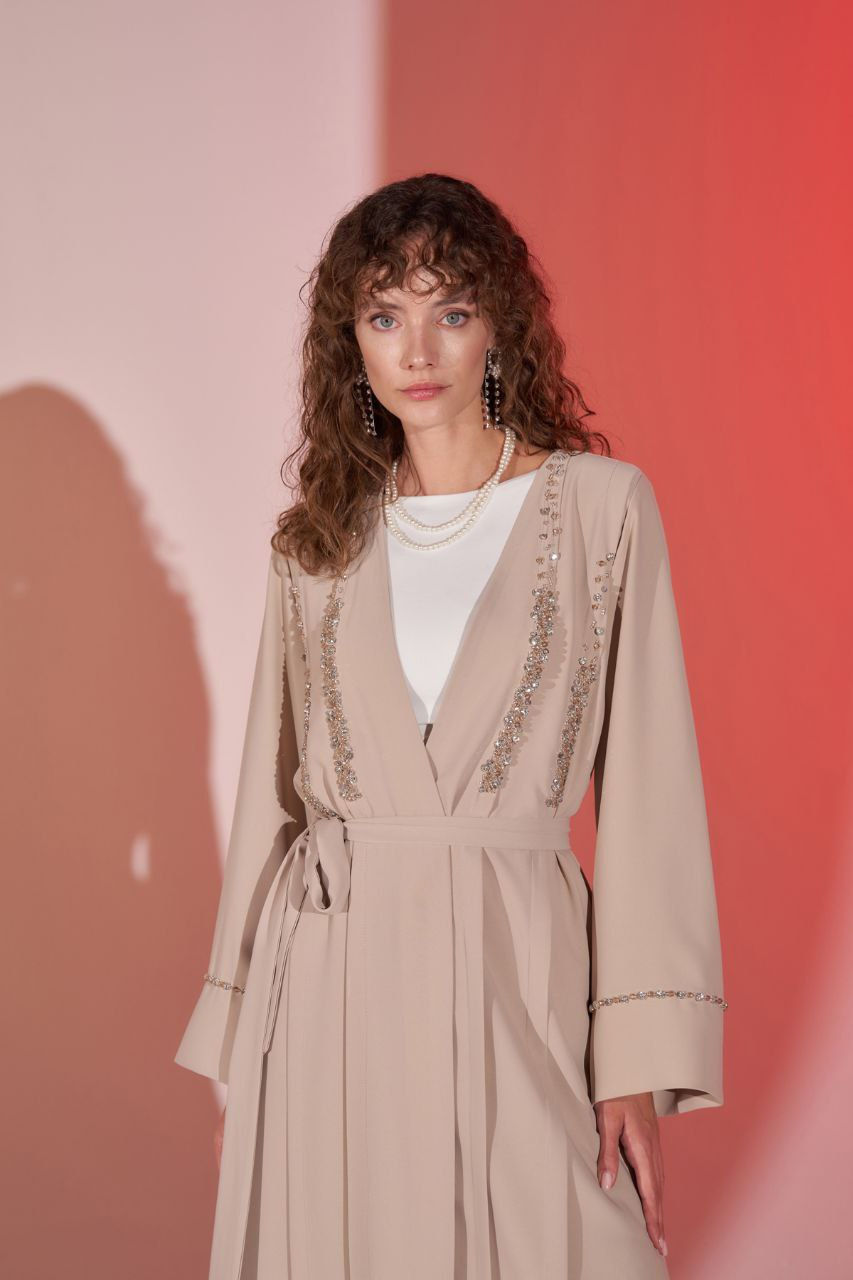Sama Beige Embellished Abaya