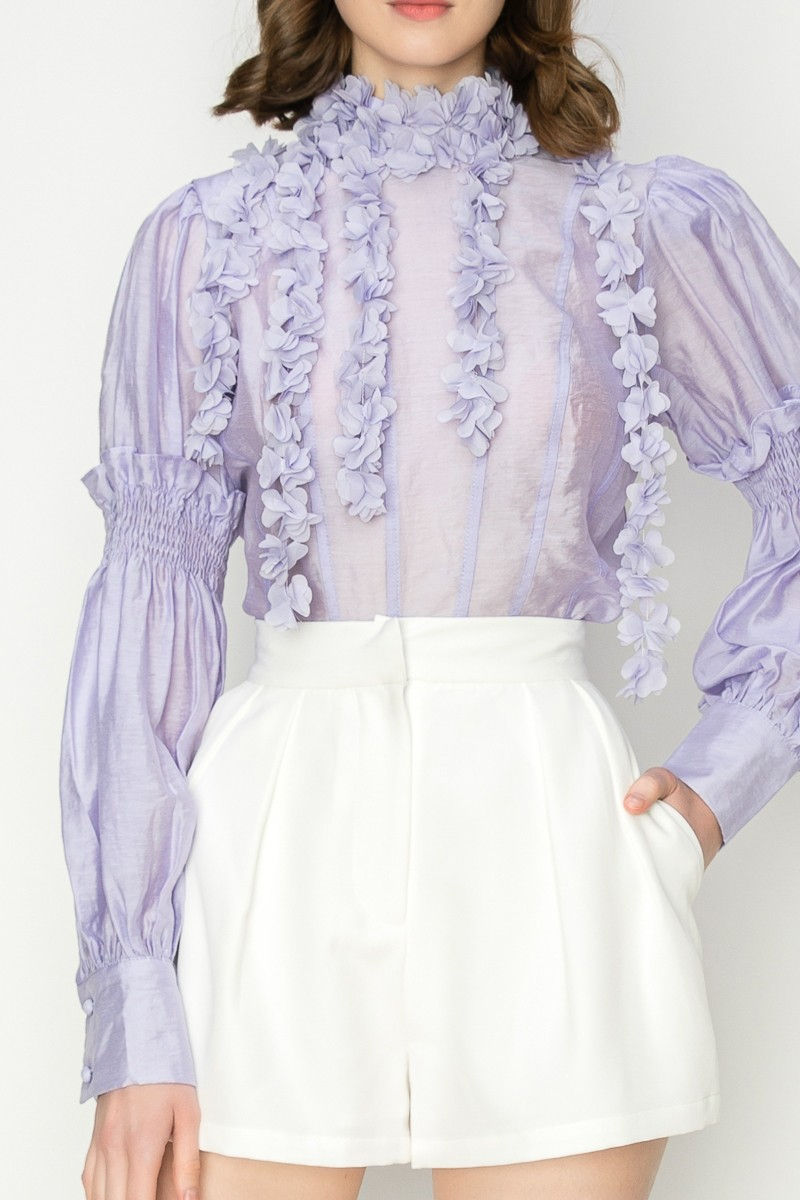 Thumbnail: Camilia Puff Sleeves Flower Blouse (Lavender)