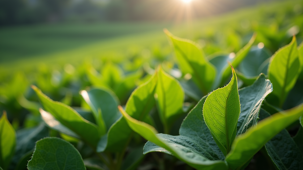 Close-up view of Assam tea leaves in a plantation
