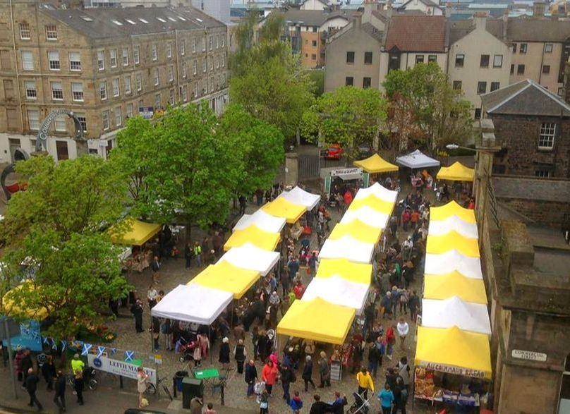 market stalls in leith - from above
