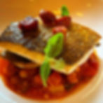 Sea bass, chickpea, chorizo, pepper casserole