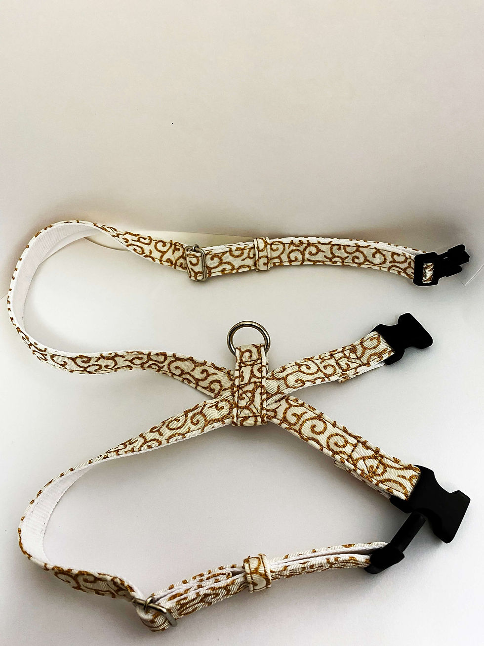 Thumbnail: "Gold Karakusa-patterned harness, adjustable for a perfect fit on Shiba Inu."