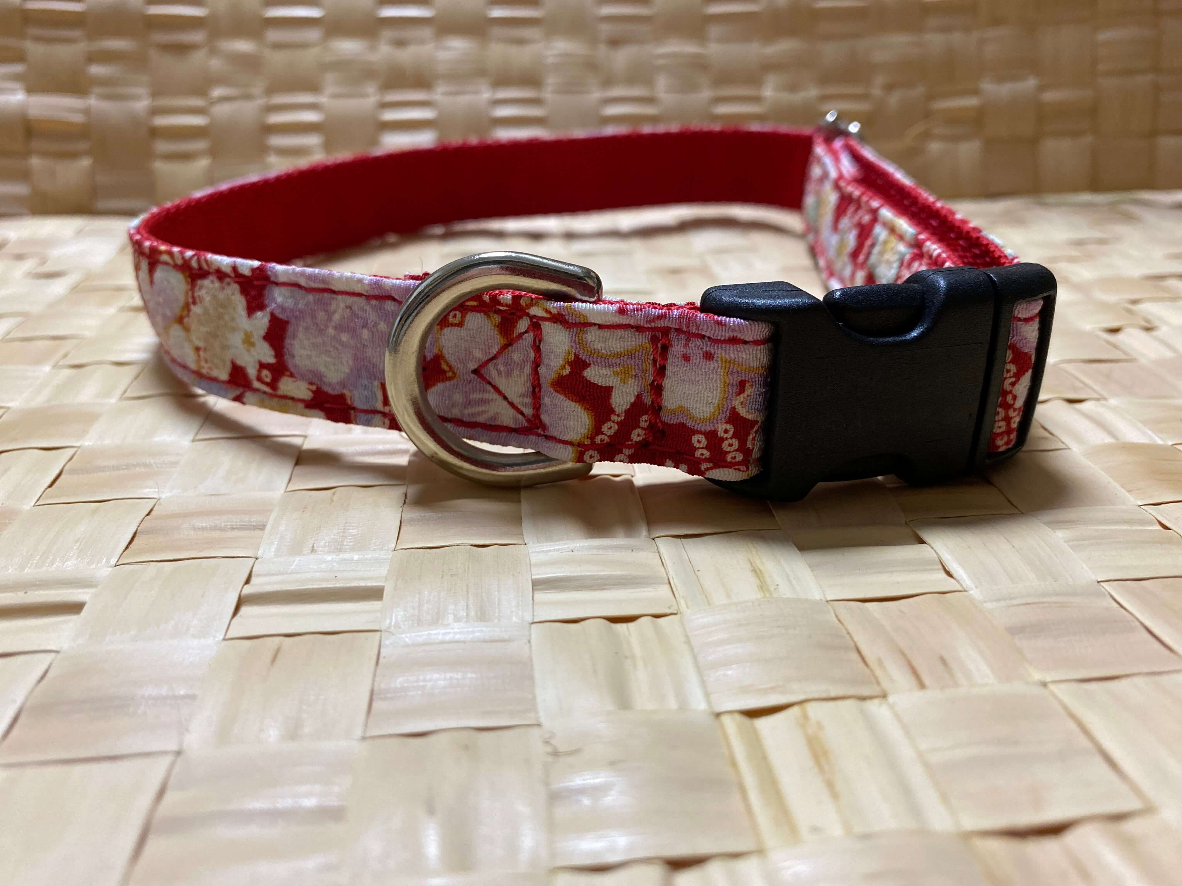 Japanese dog collar Plum Blossoms pattern/Collar:Red Medium size