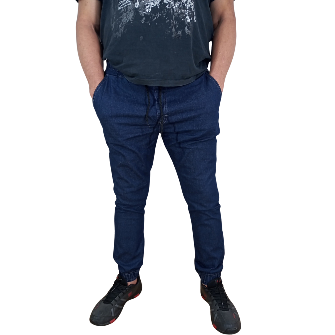 Calça Masculina Jogger Jeans Elastico Bolsos Com Punho