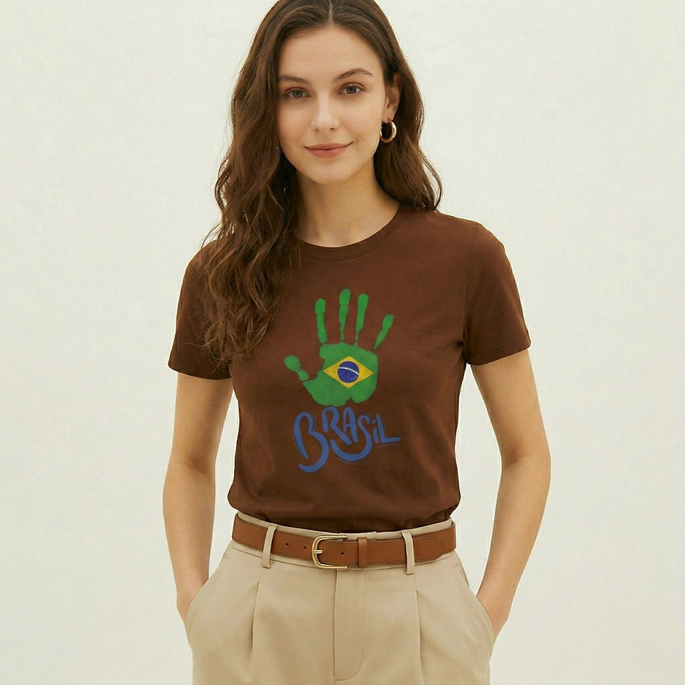 Miniatura: Women's T-shirt 100% 30.1 Cotton Casual T-shirt Brazil Print Hand Flag Baby Look