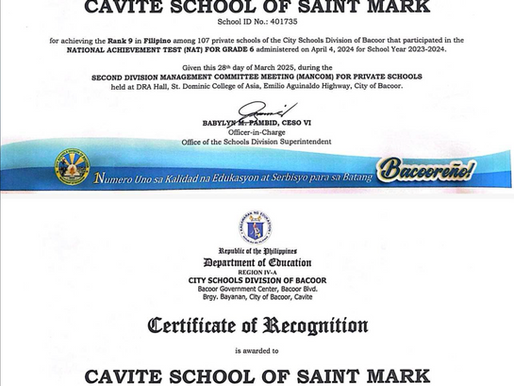 CSSM Named One of Bacoor’s Top Ten Performing Schools in Filipino and English!