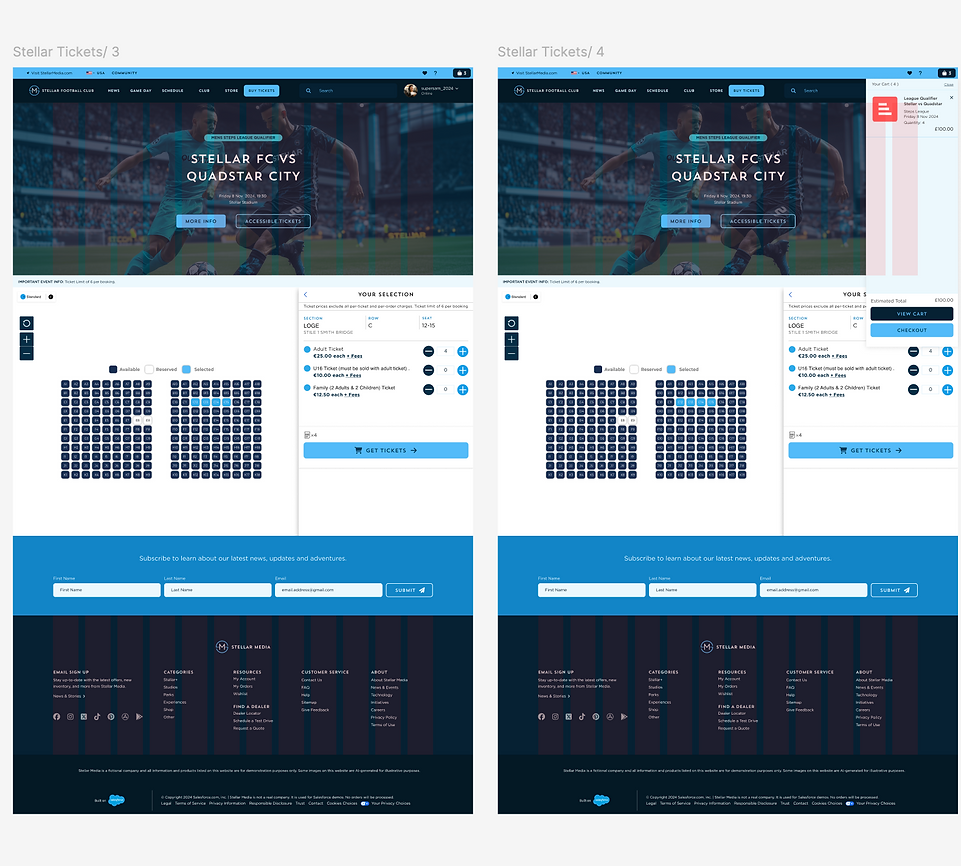 Image showing previous Desktop view of ticketing mid-fidelity prototype with membership options.