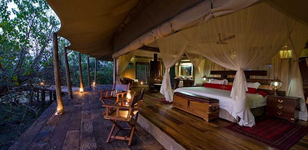 Tent and deck at evening
