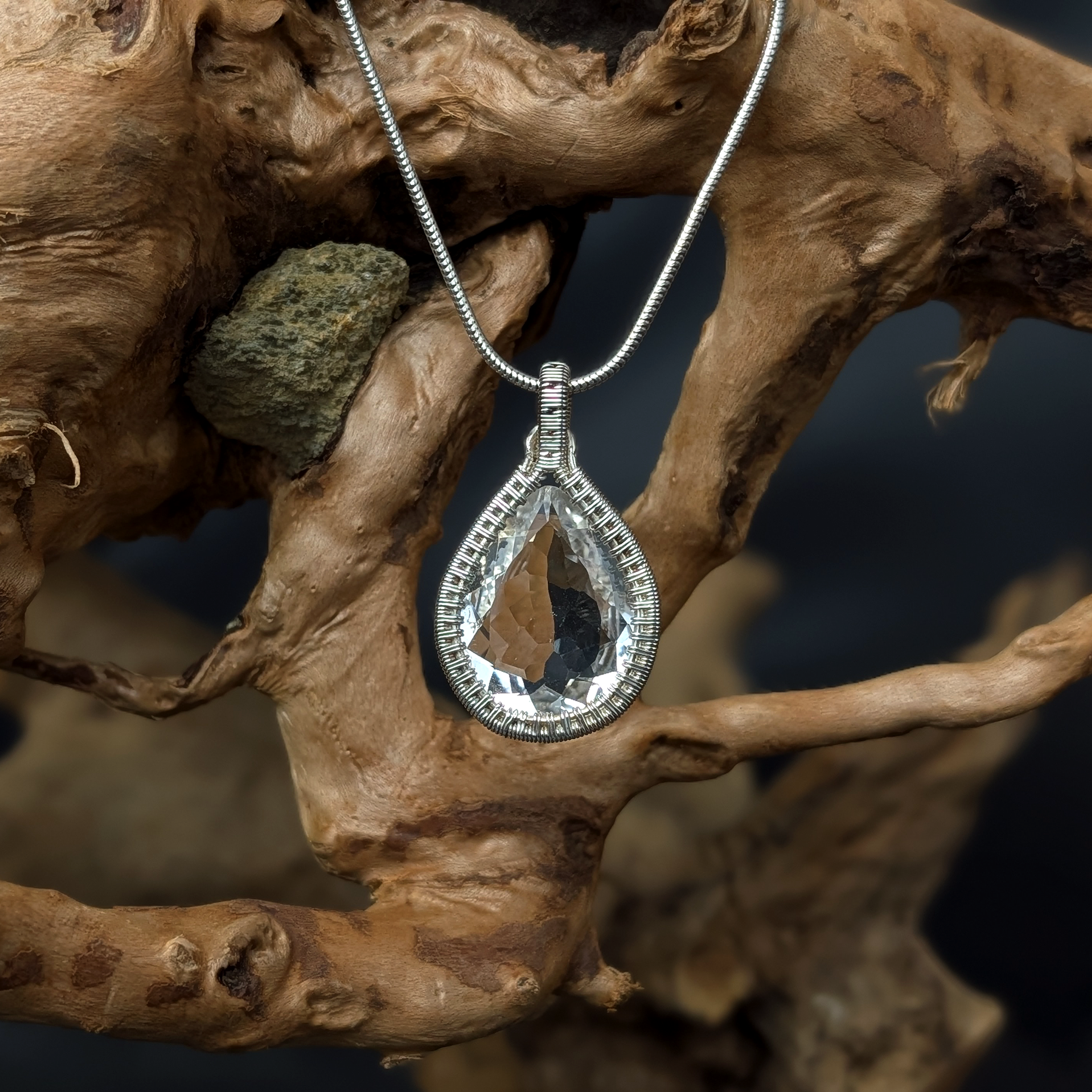Lucidity - Wire Wrapped Clear Quartz Teardrop Necklace