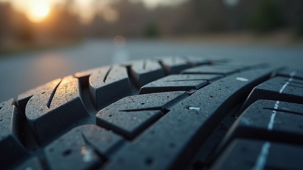 Eye-level view of a tyre tread with visible wear indicators