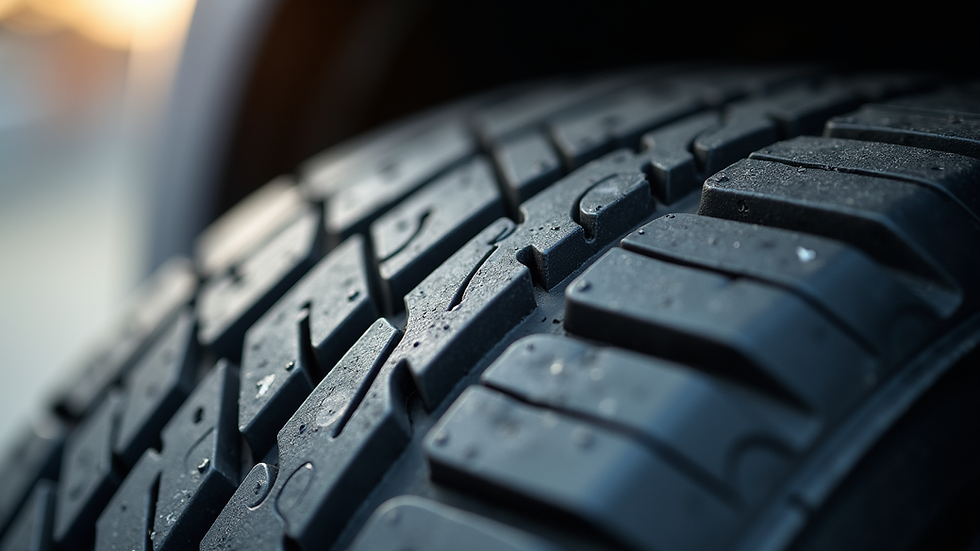 Close-up view of tyre tread grooves showing depth measurement
