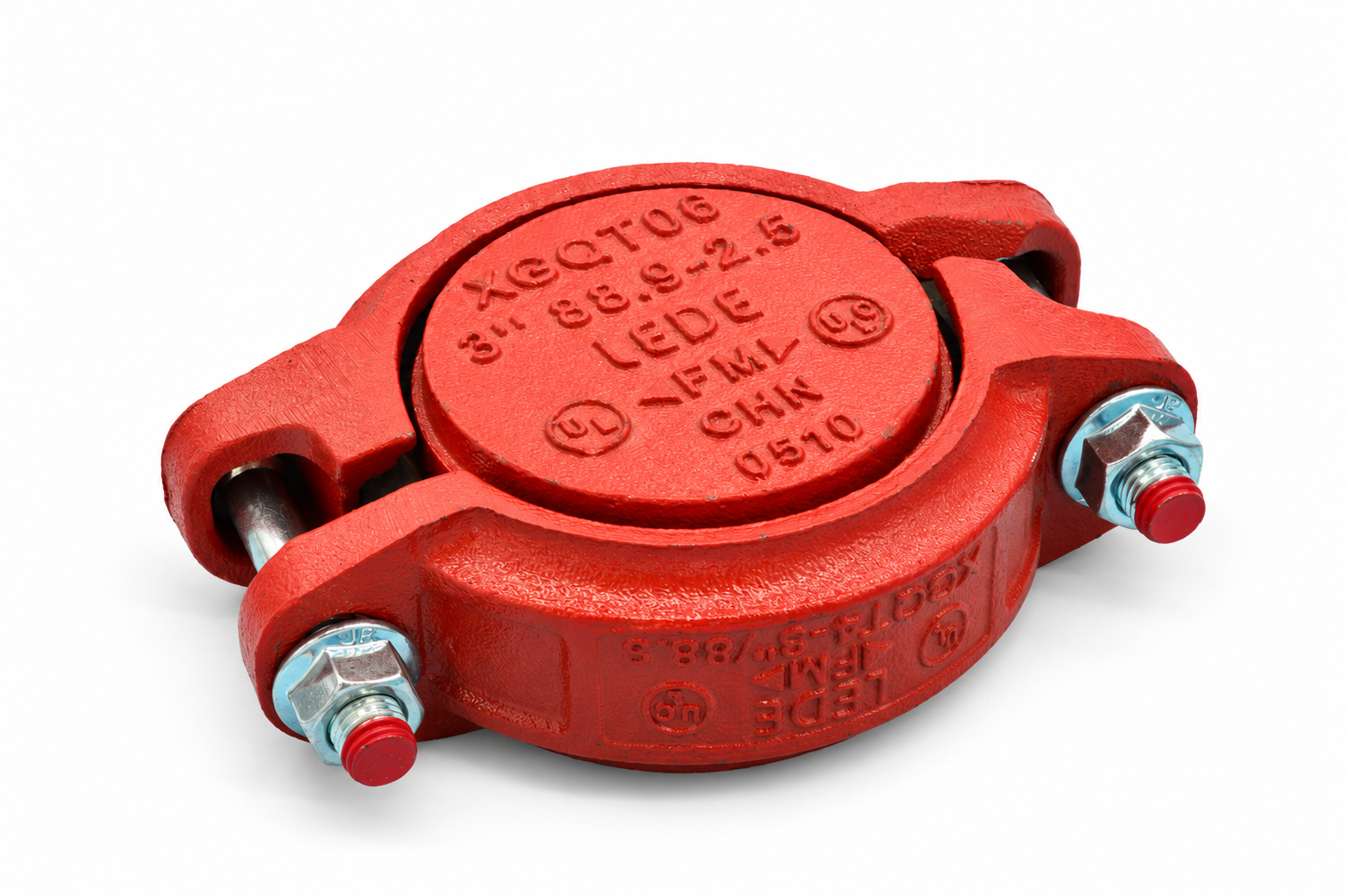 Red end cap secured inside a grooved coupling