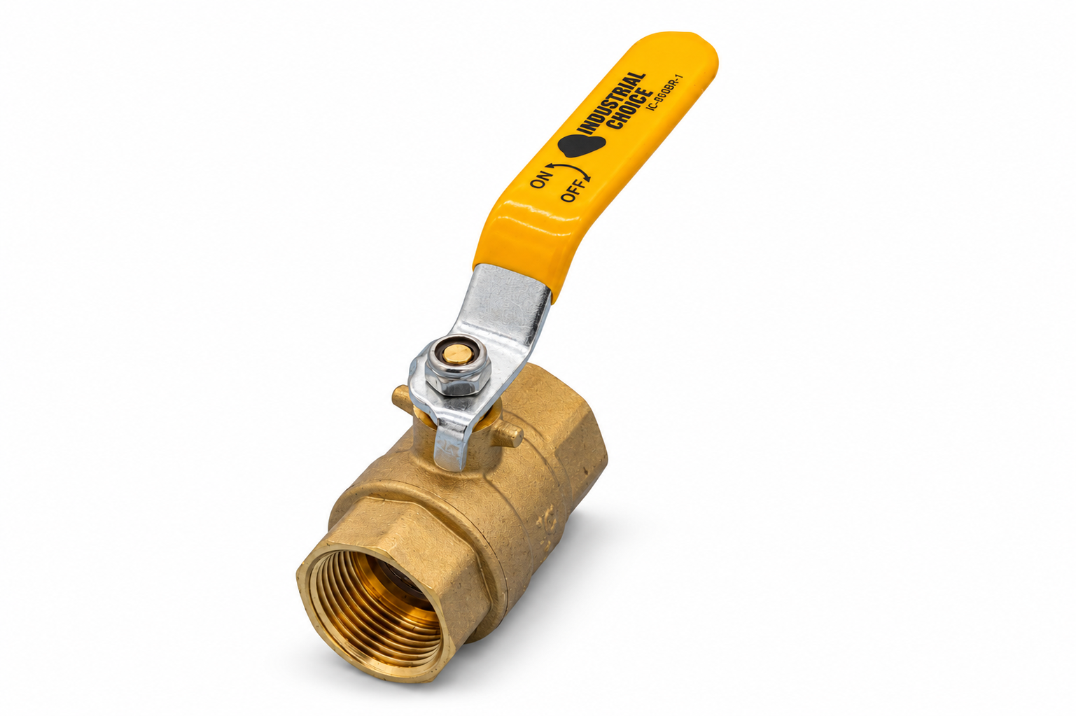 Brass ball valve with yellow Industrial Choice handle