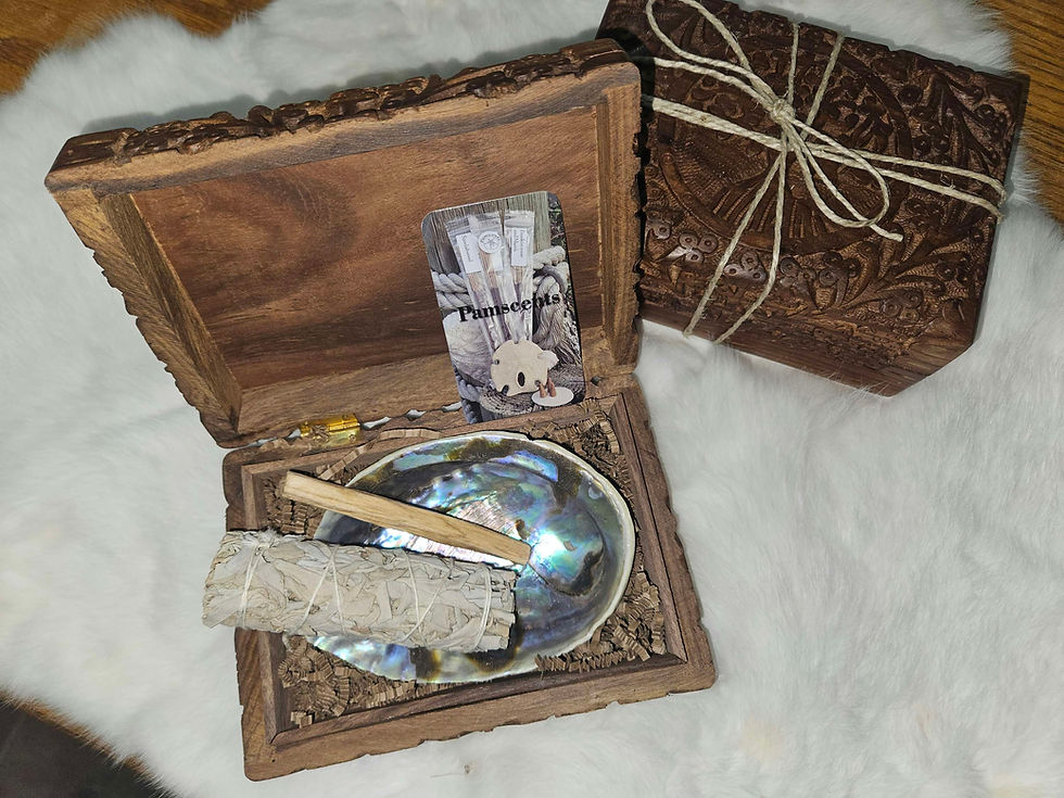Thumbnail: abalone shell with palo santo stick and sage stick in open box