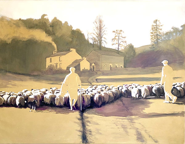 Large oil painting "Shepherds coming home" The Lake District