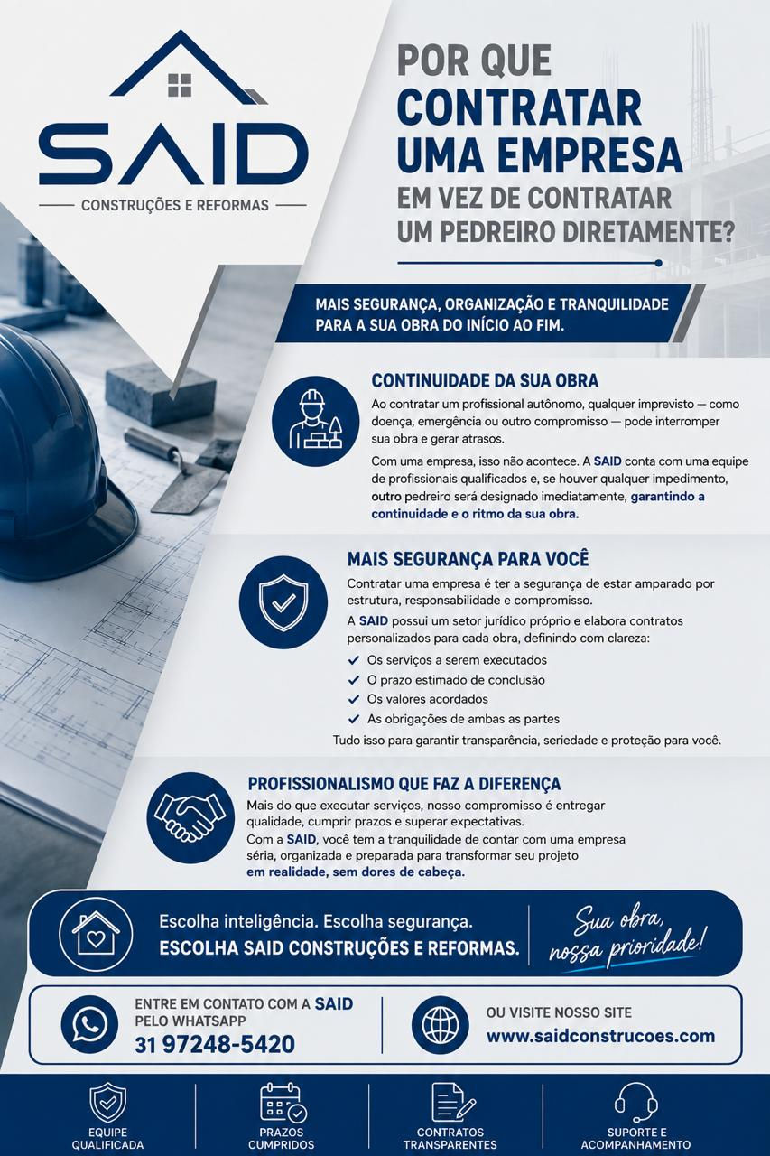Comparativo entre empresa e pedreiro autônomo - Said Construções