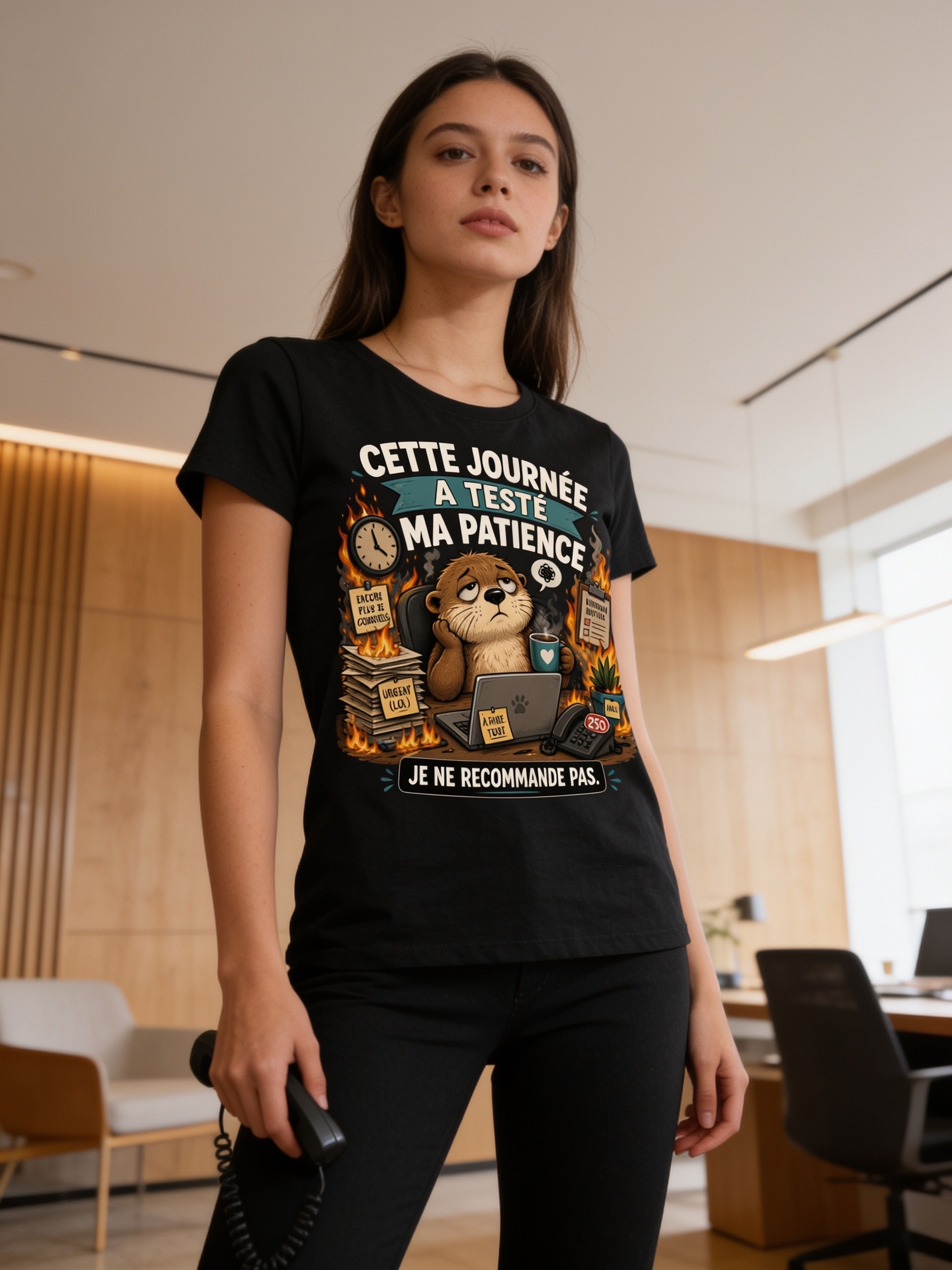 Serie Neurodivergente - T-Shirt noir ~ Loutre Patiente