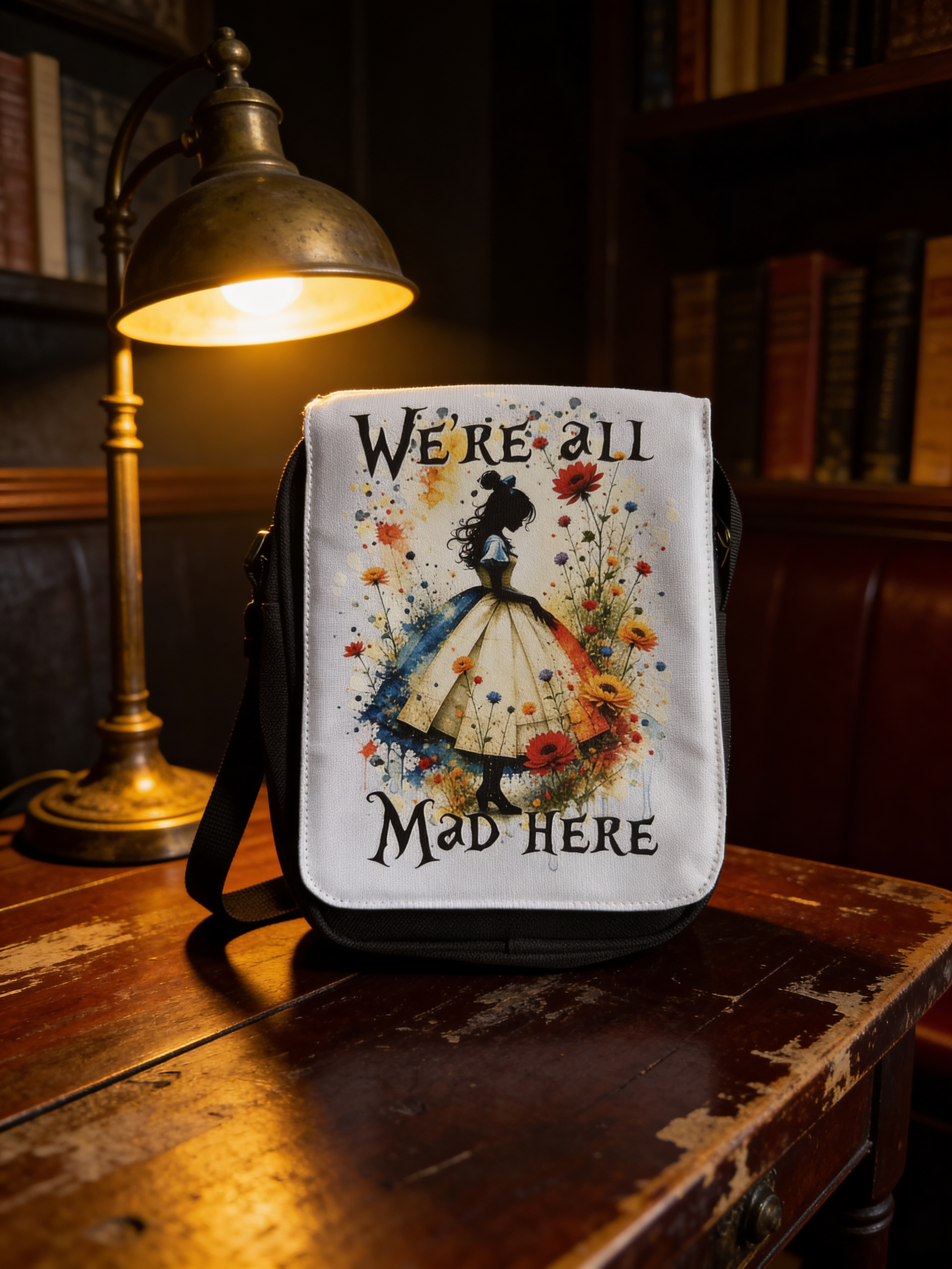 Sac à bandoulière “We’re all mad here”