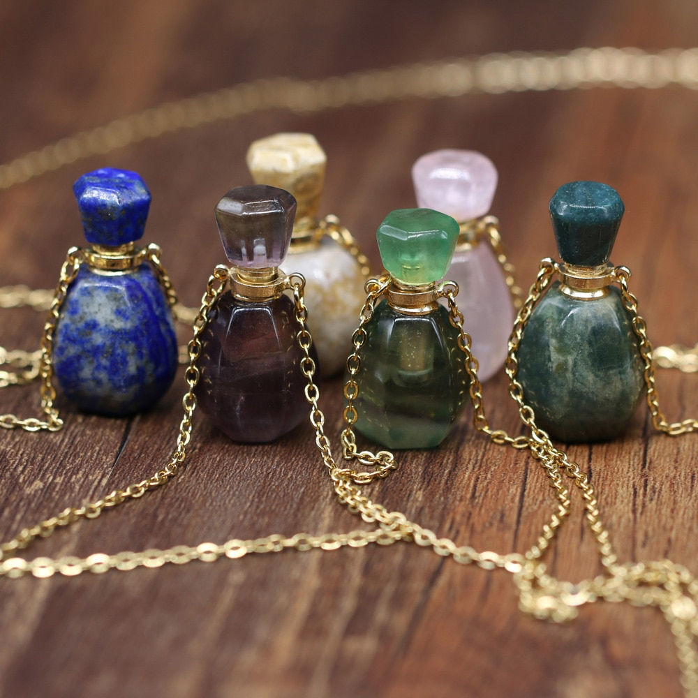 Natural Stone Perfume Bottle Necklace