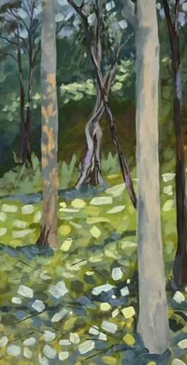 Depiction of eucalyptus trees at the garden of Susanne Thomas in Mundaring