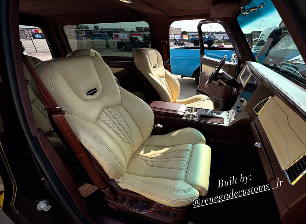 Luxurious cream interior of a 1977 Blazer