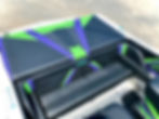 Black, green, purple marine boat interior