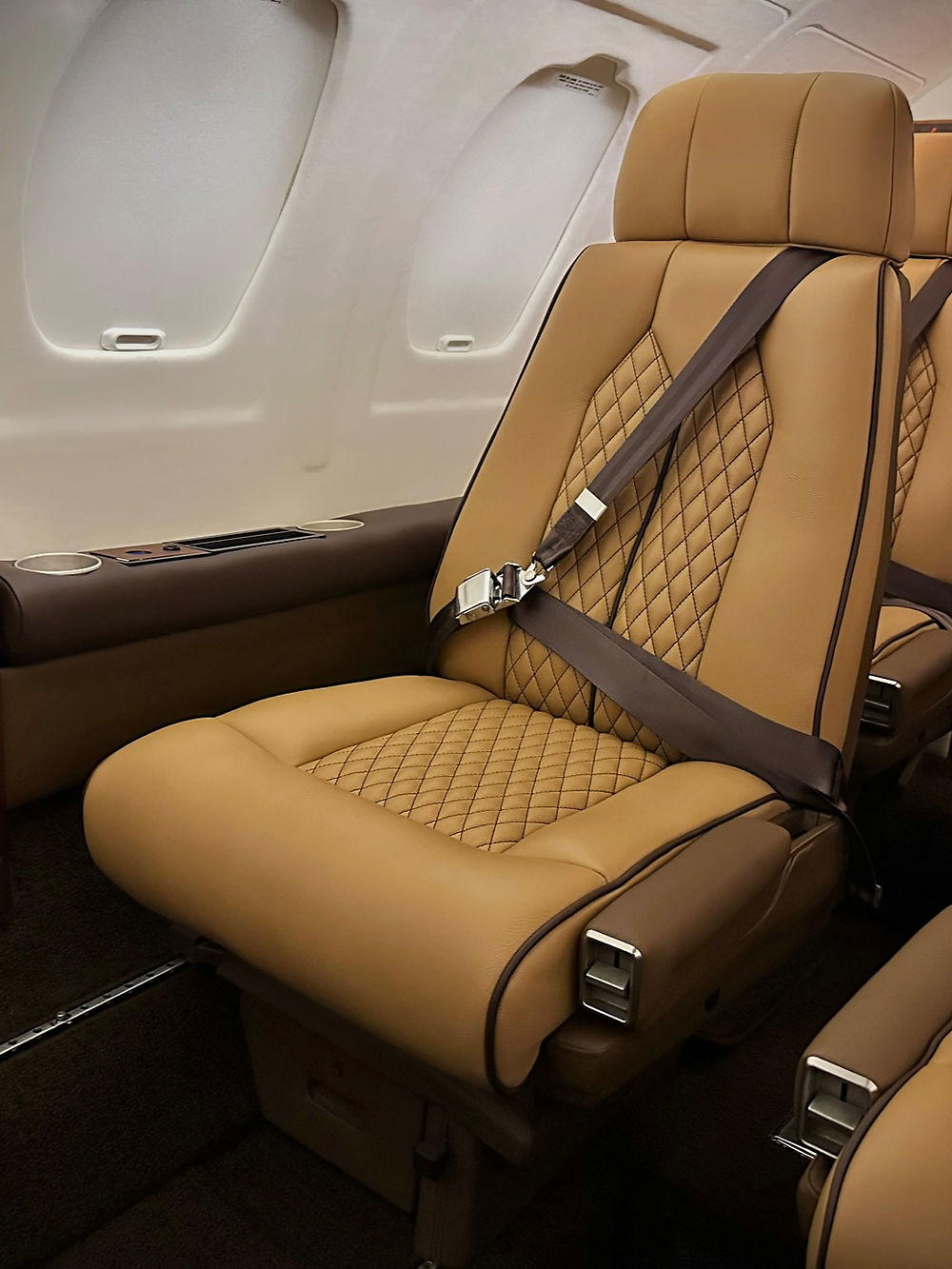 Tan leather aircraft seat, a premium Aircraft Interior