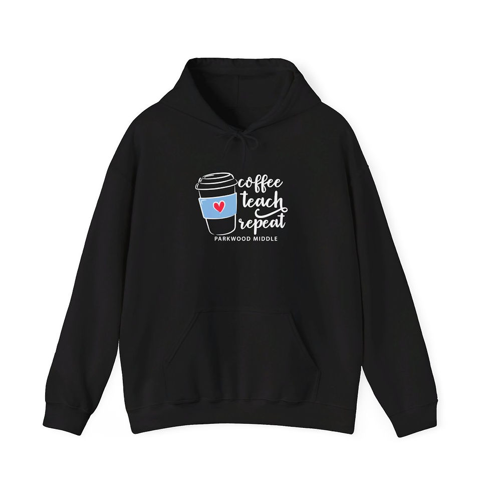 Thumbnail: Parkwood Middle - Adult Coffee Teach Repeat Hooded Sweatshirt