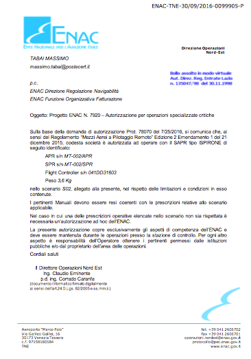 Riconoscimento ENAC Operazioni Critiche