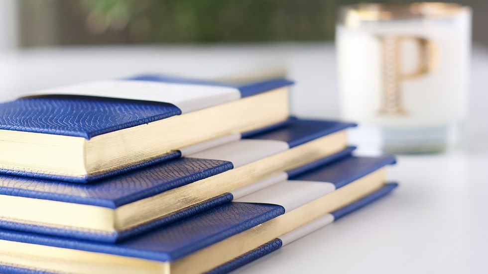 Mavi renkte vegan deriden 3 farklı boyuttaki premium defter üst üste