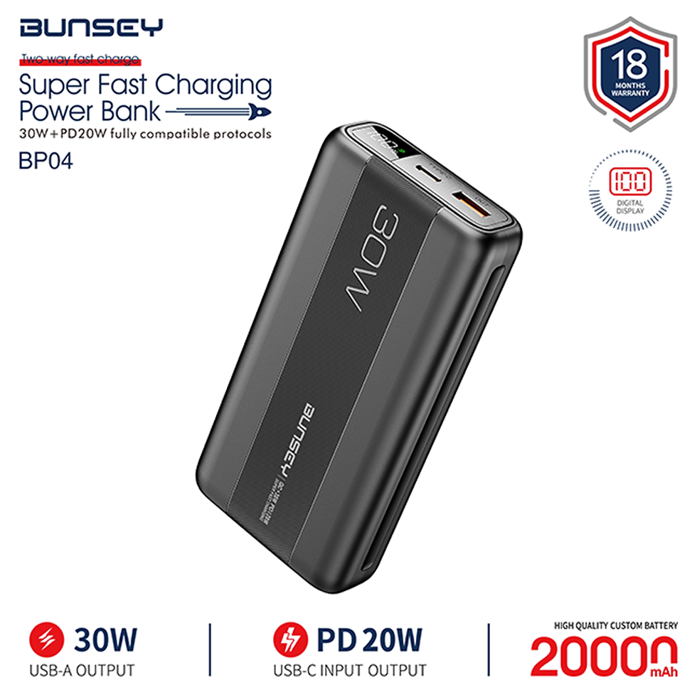 Bunsey Ultra-Compact 20,000mAh 30W Super Fast Charging Power Bank BP04