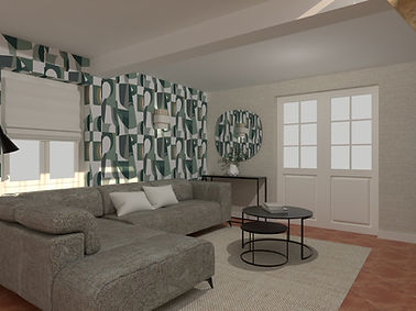 Projet Bruenne de l'agence d'architecture d'intérieur : Studio 7 intérieurs. Rénovation d'un espace salon dans une longère.