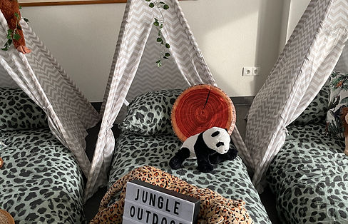 slaapfeestje met tipi tentjes thuis met dieren in jungle thema.JPG