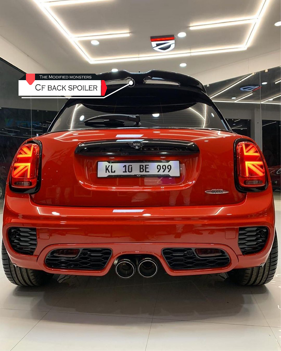 Modified Mini Cooper with imported Carbon fibre OEM back spoiler