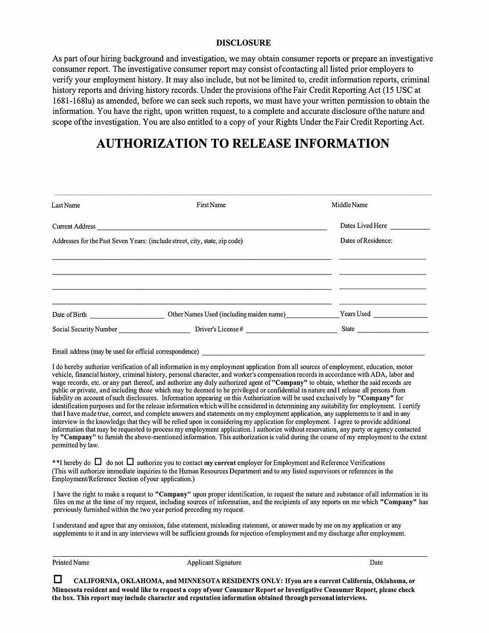 Background Check Authorization