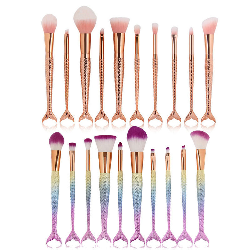 Mermaid Tail Makeup Brush Set - 10 Pcs