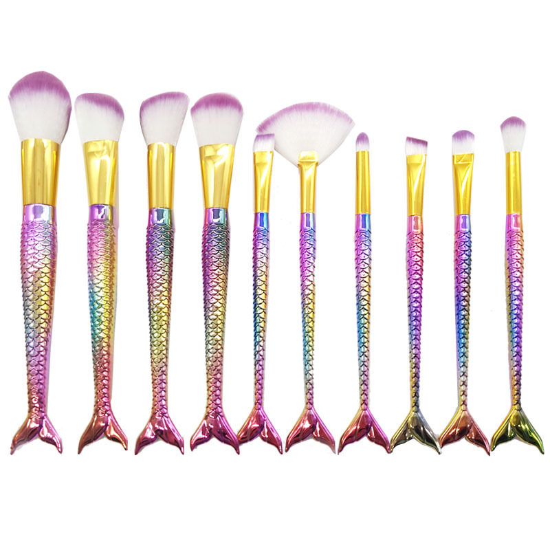Thumbnail: Mermaid Tail Makeup Brush Set - 10 Pcs