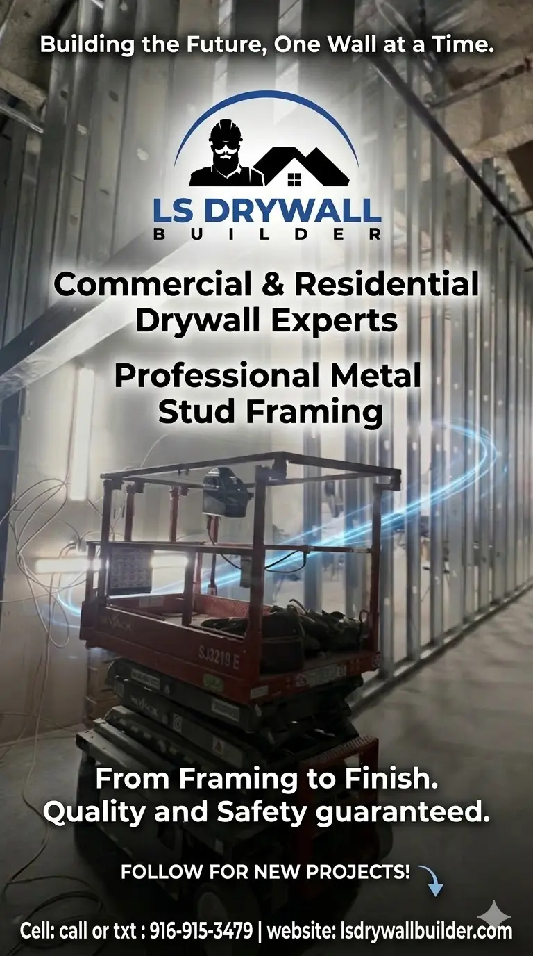 Precision metal stud framing completed for a commercial tenant improvement project in Roseville, CA.